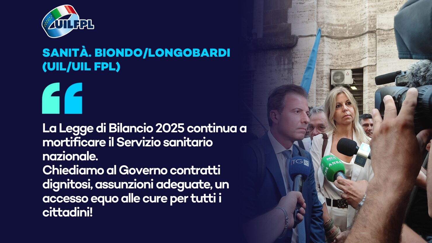 Sanità. Biondo/Longobardi (Uil/Uil Fpl) la Legge di Bilancio 2025